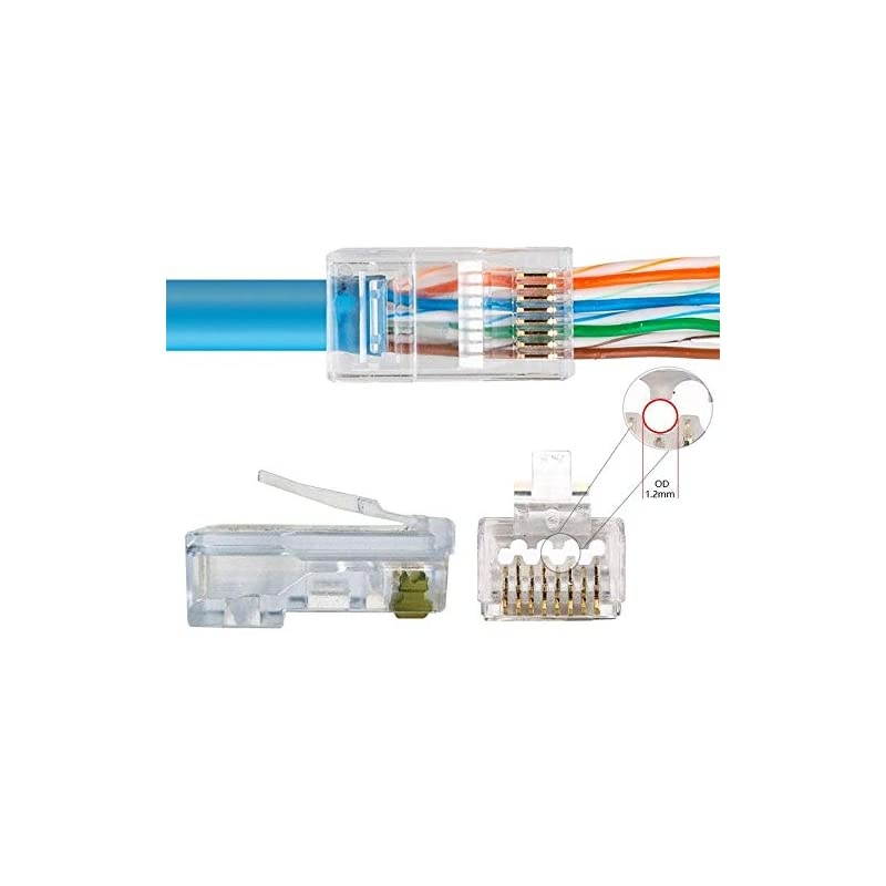 1000 Pcs CAT6 RJ45 Pass Through 23 AWG Network Cable Modular Gold-Plated Plug 8P8C Connector End