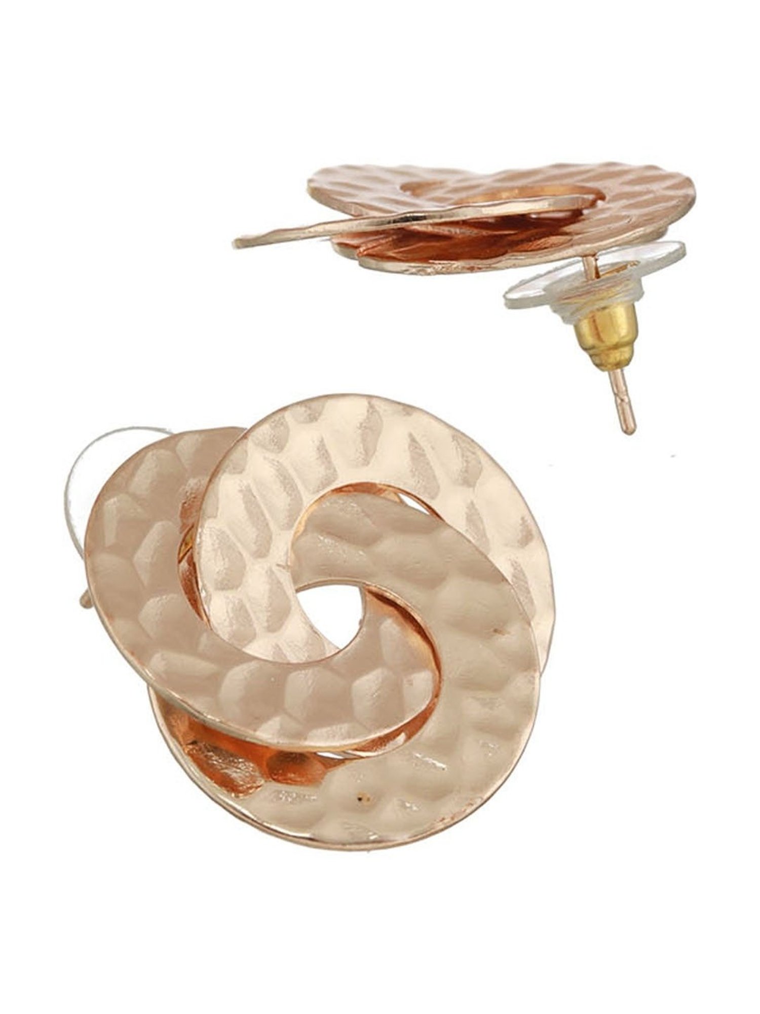 Priyaasi Rose Gold-Plated Textured Tri-Rings Stud Earrings for Women