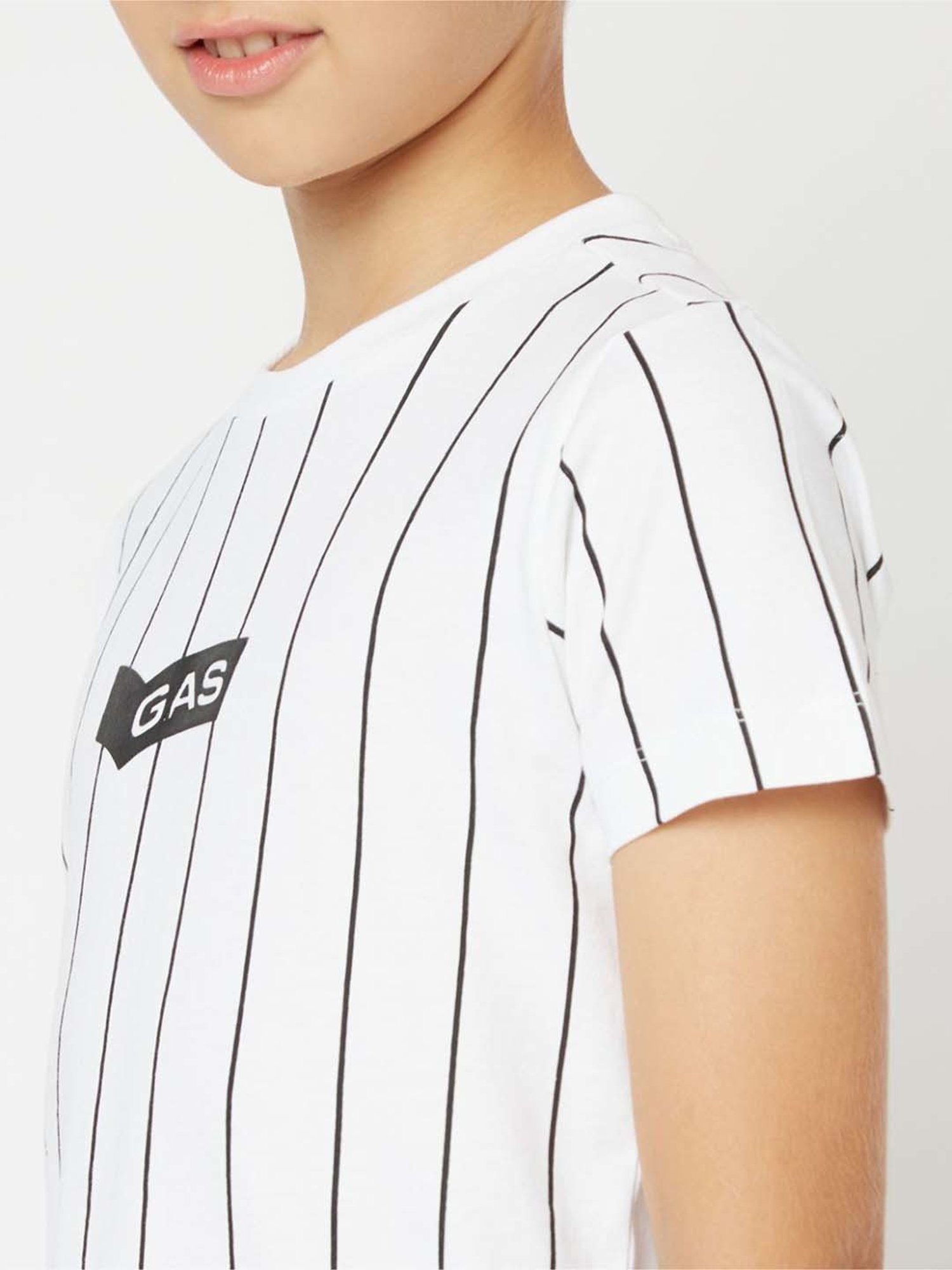 Gas Kids White Cotton Striped T-Shirt