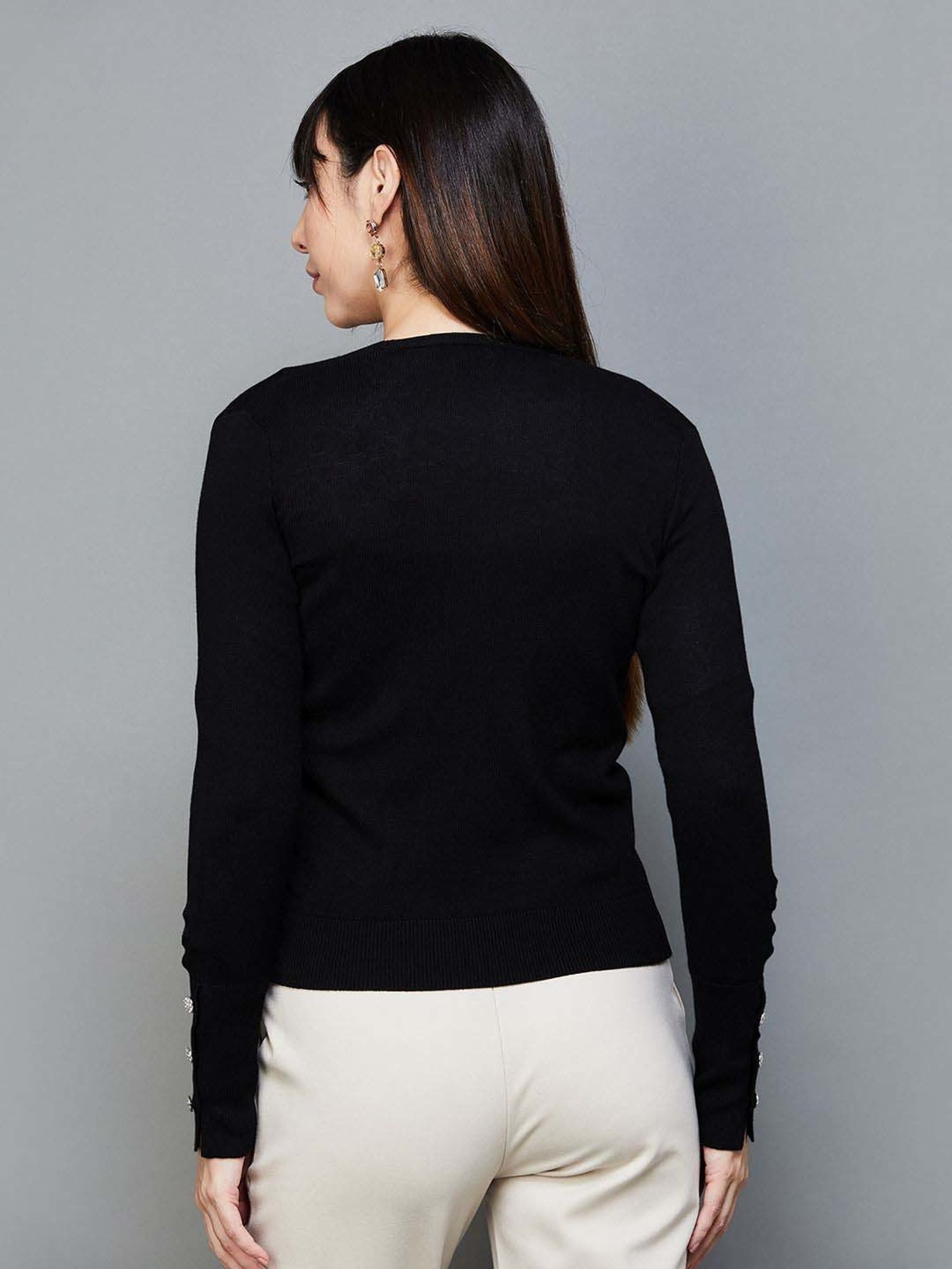 Code by Lifestyle Black Plain Cardigan