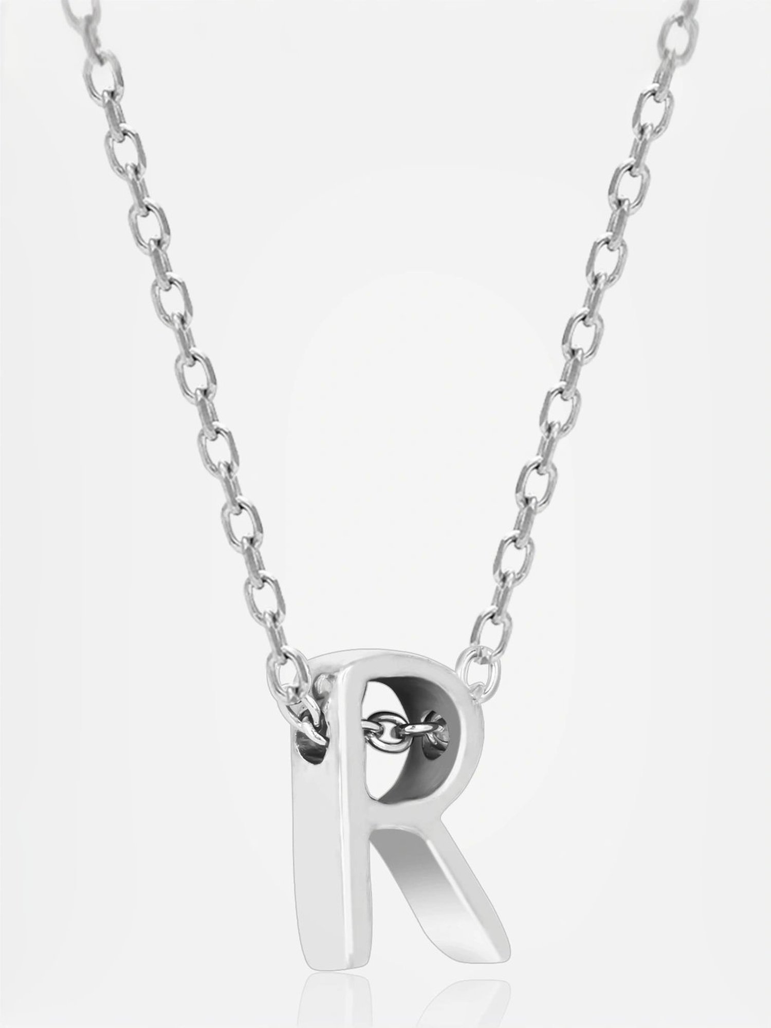 Touch925 Sterling Silver Radiant R Initial Chain Pendant