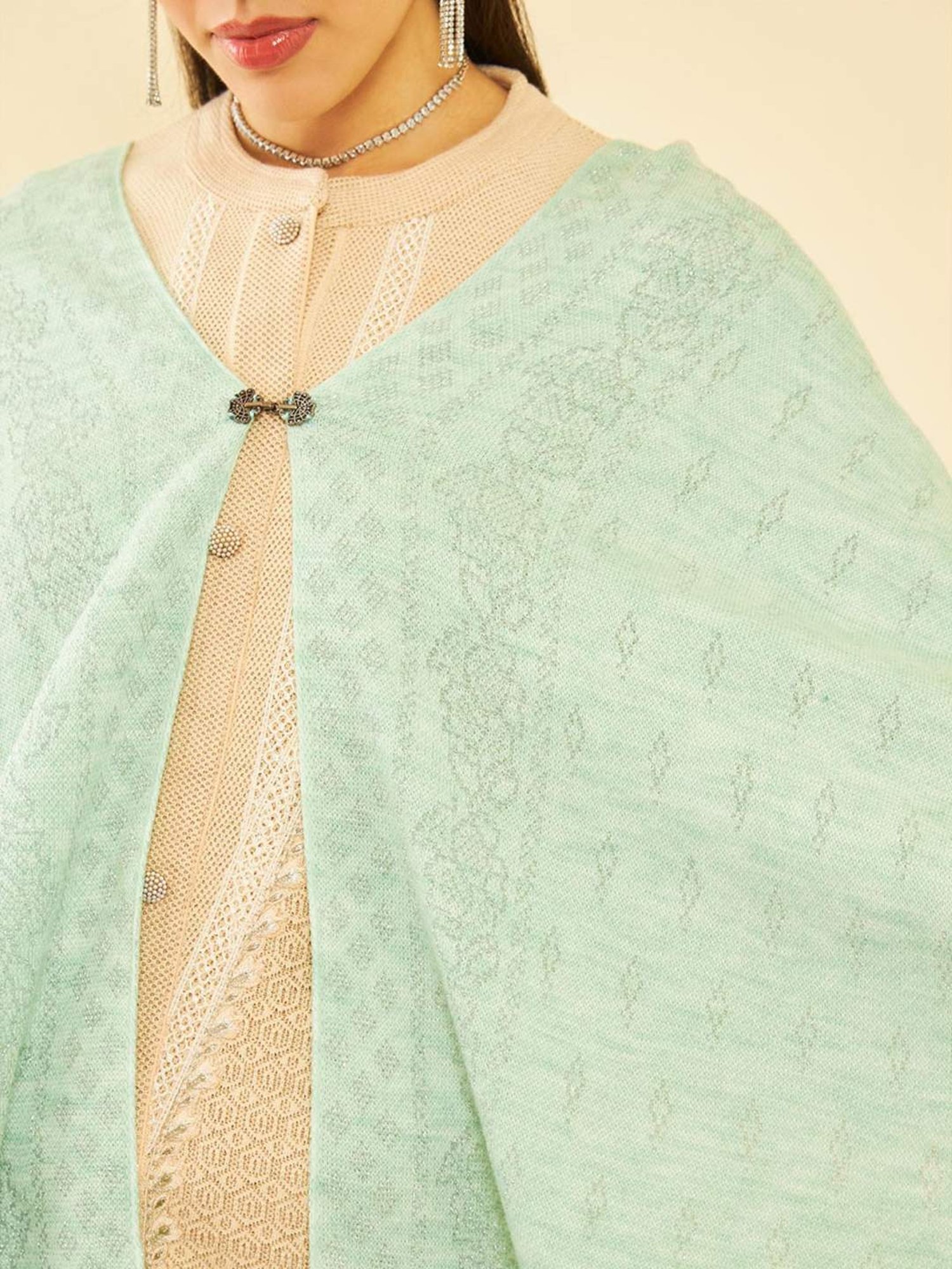 Soch Green Woven Pattern Shawl