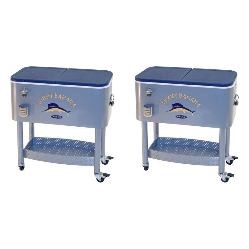 Tommy Bahama The Entertainer 77 Qt Rolling Portable Patio Party Cooler (2 Pack)