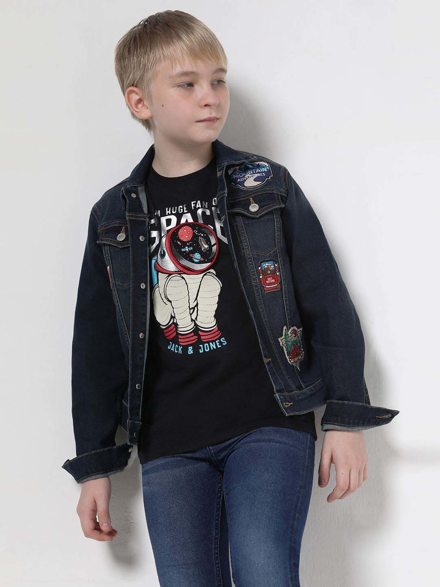 Jack & Jones Junior Jet Black Cotton Applique T-Shirt