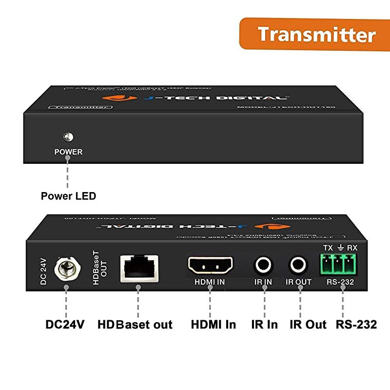 Long Range HDMI Extender Over Cat6 150m/492ft HDBaseT 1080P Extender PoC, Bi-Directional IR, Supports Dolby Digital, DTS, with EDID, CEC, & RS-232 Passthrough (JTECH-HDT150)