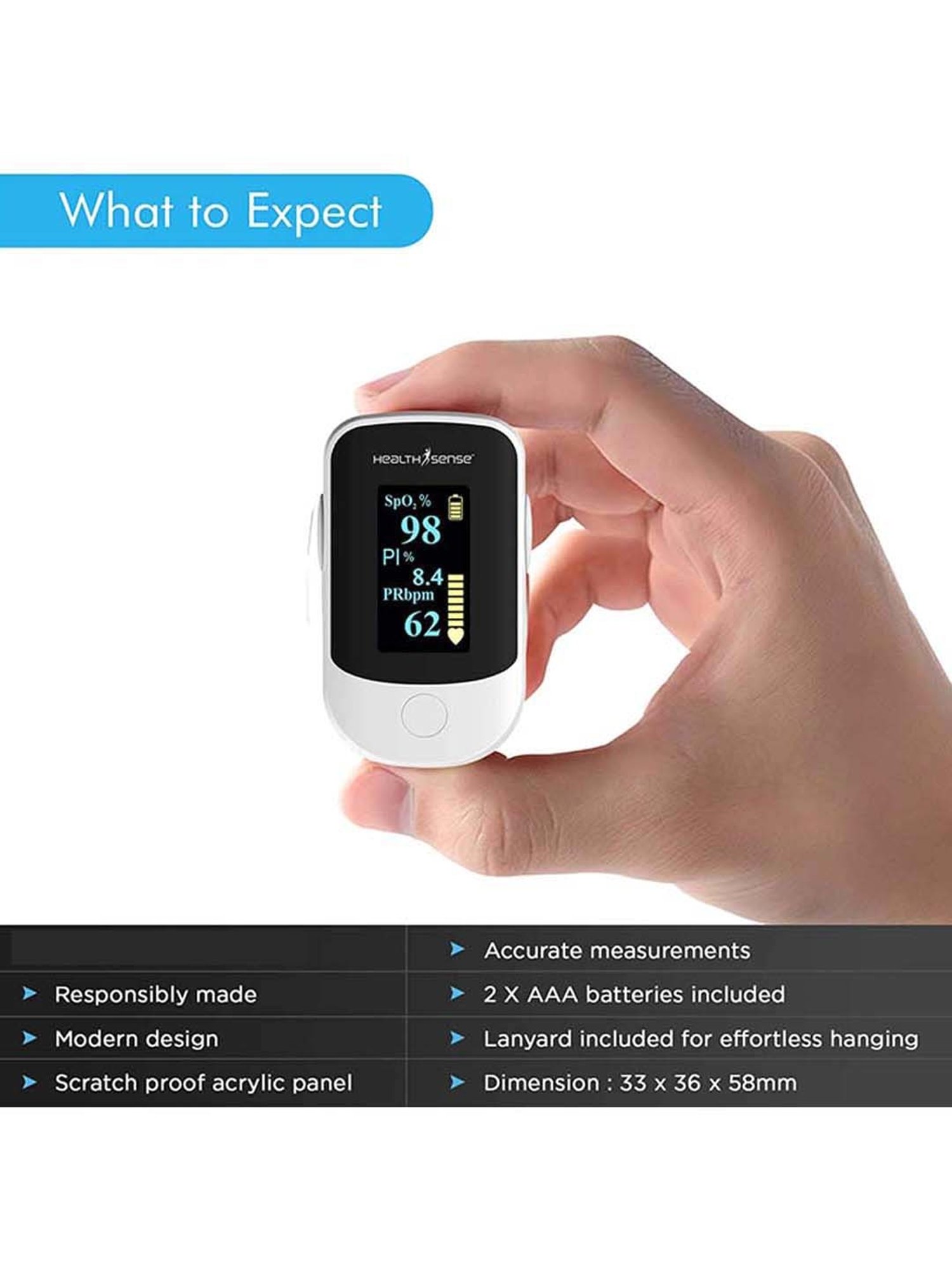 HealthSense Accu-Beat FP-910 OLED Fingertip Pulse Oximeter (White)