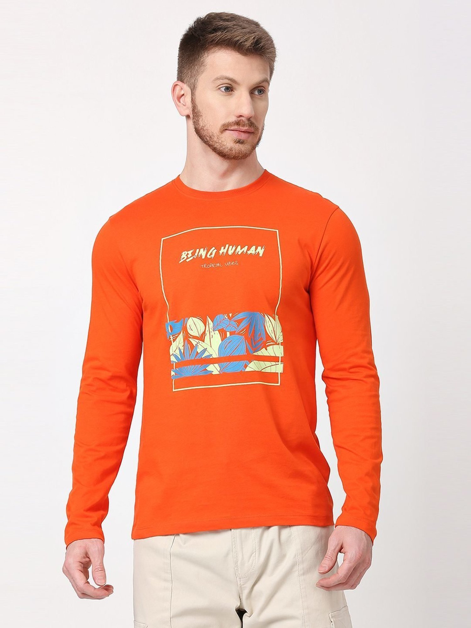 Being Human Orange Regular Fit Printed T-Shirt