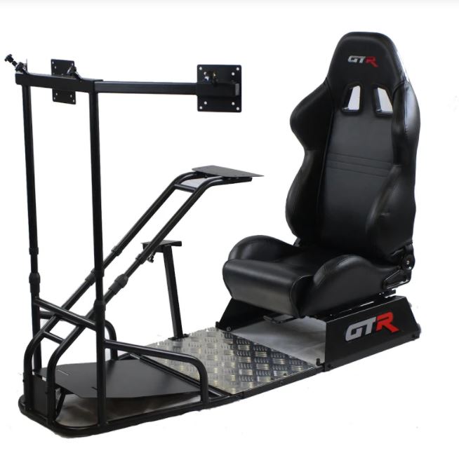 GTR Simulator - GTSF Model with Real Racing Seat, Driving Racing Simulator Cockpit with Gear Shifter Mount and Triple or Single Monitor Mount