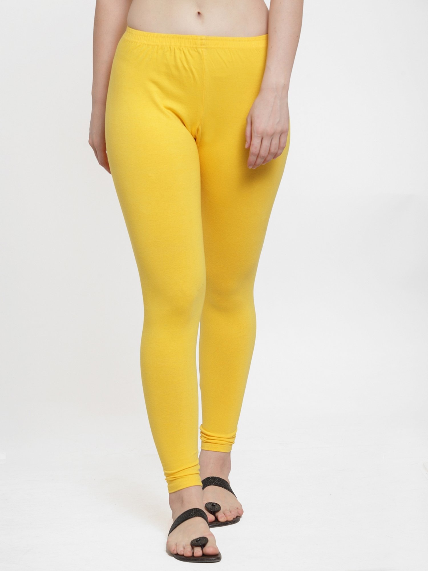 Gracit Yellow & Peach Mid Rise Leggings - Pack Of 3
