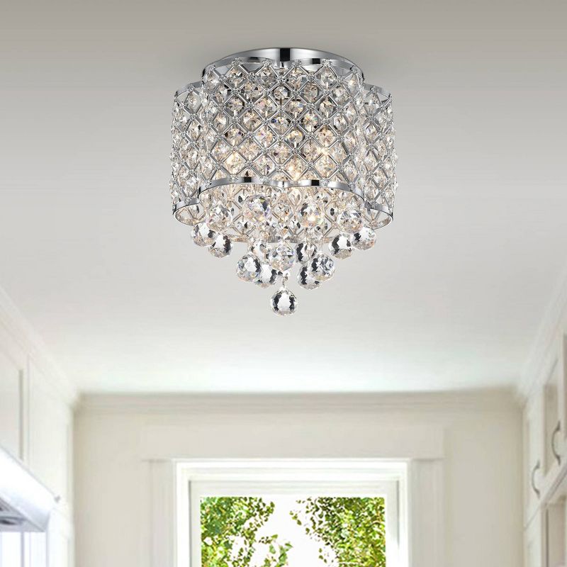 13" x 13" x 10" Crystal and Metal Orchid Jannings Ceiling Light with Drum Shade Silver - Warehouse Of Tiffany