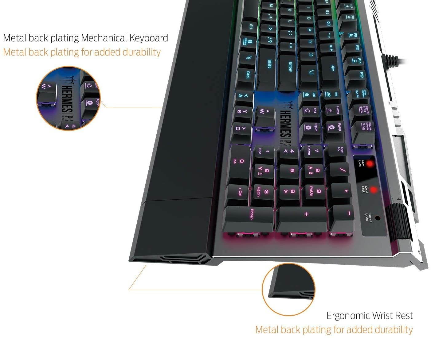 GAMDIAS Hermes P2 Black Mechanical Keyboard USB Gaming 104 Switches Blue Backlit Keyboard RGB Layout UK