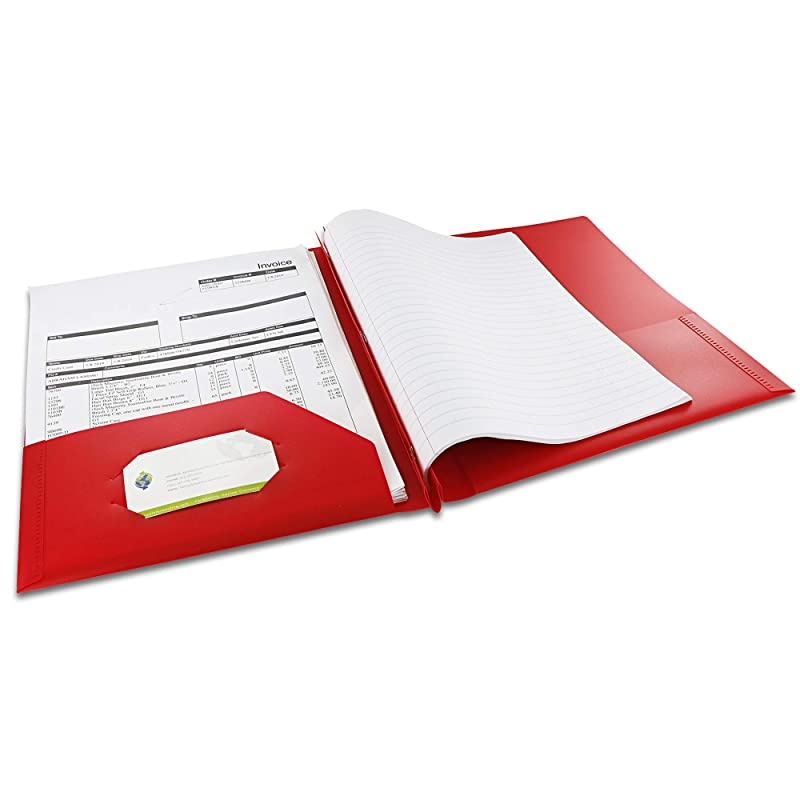 2 Pocket Poly Portfolio Two Pockets Folder with 3 Prongs and Business Card Holder Organizer Designed for Home, Office, School, Classroom and More - Actual Colors May Vary (Pack of 3)