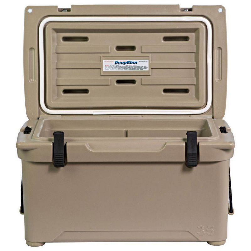 Engel High Performance 35-Quart Portable Seamless Rotomolded Airtight 36 Can Hard Cooler and Ice Box for Camping, Sports Events, and Fishing, Tan