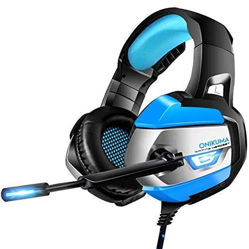 onikuma stereo gaming headset for ps4, xbox one, pc, enhanced 7.1 surround sound, updated noise cancelling mic headphones, soft breathing earmuffs, mute & volume control for nintendo switch laptop