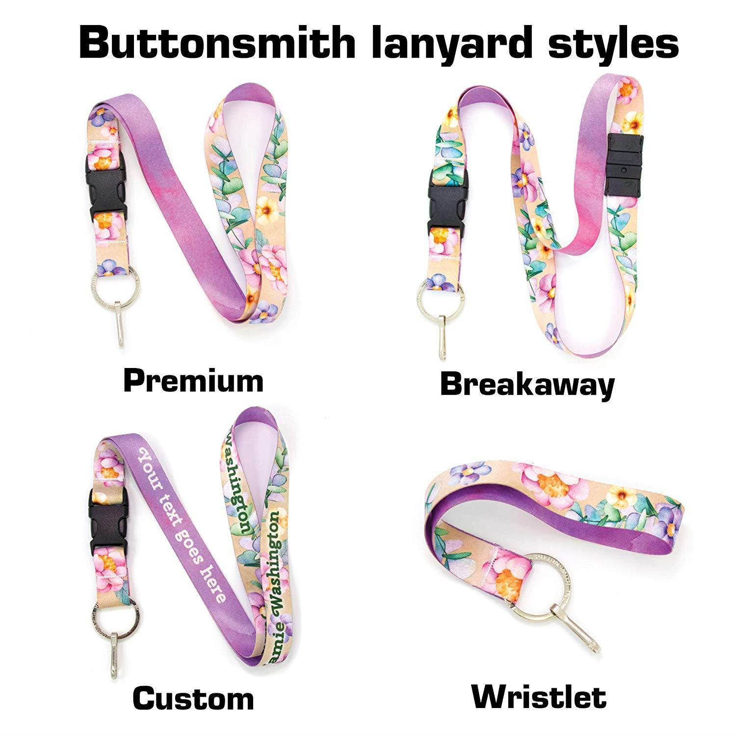 Buttonsmith Watercolor Flowers Premium Lanyard with Buckle and Flat Ring - Made in The USA