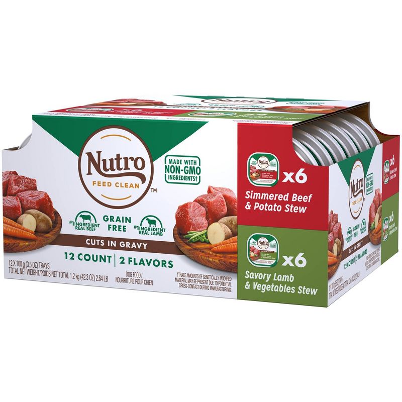 Nutro Grain Free Cuts In Gravy Wet Dog Food Simmered Beef & Savory Lamb - 3.5oz/12ct Variety Pack