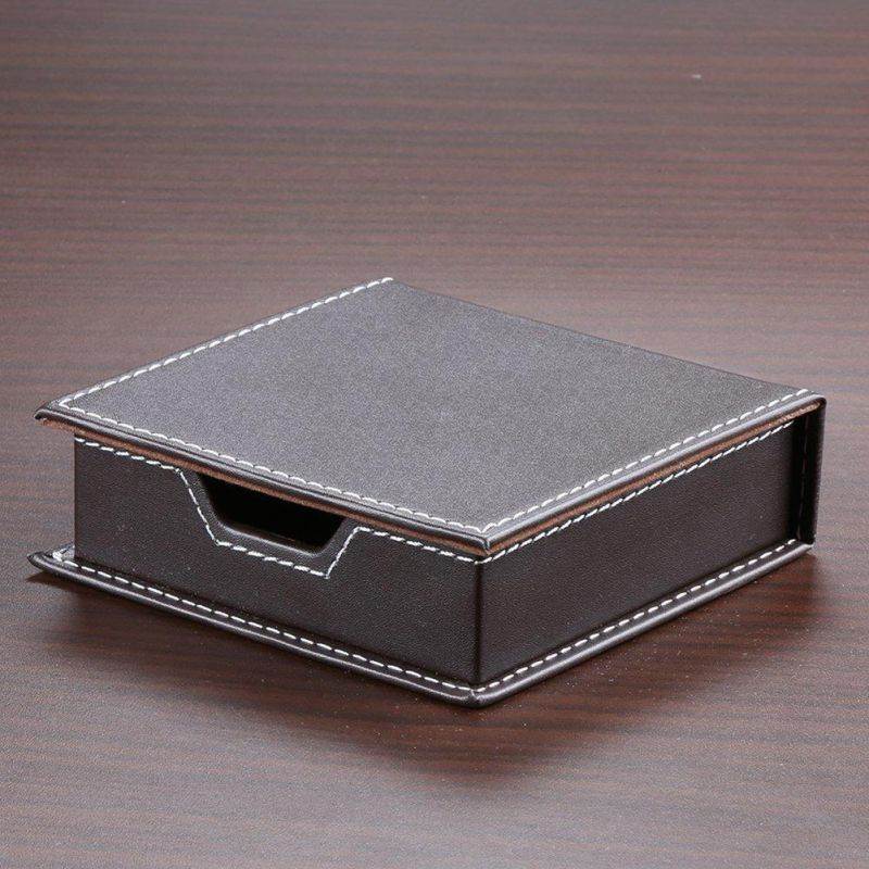 KINGFOM Desktop Organizer Supplies Leather Name Cards Holder Sticky Notes Dispenser Case with a Lid Cover 3.9 x 3.9 Inches(brown)