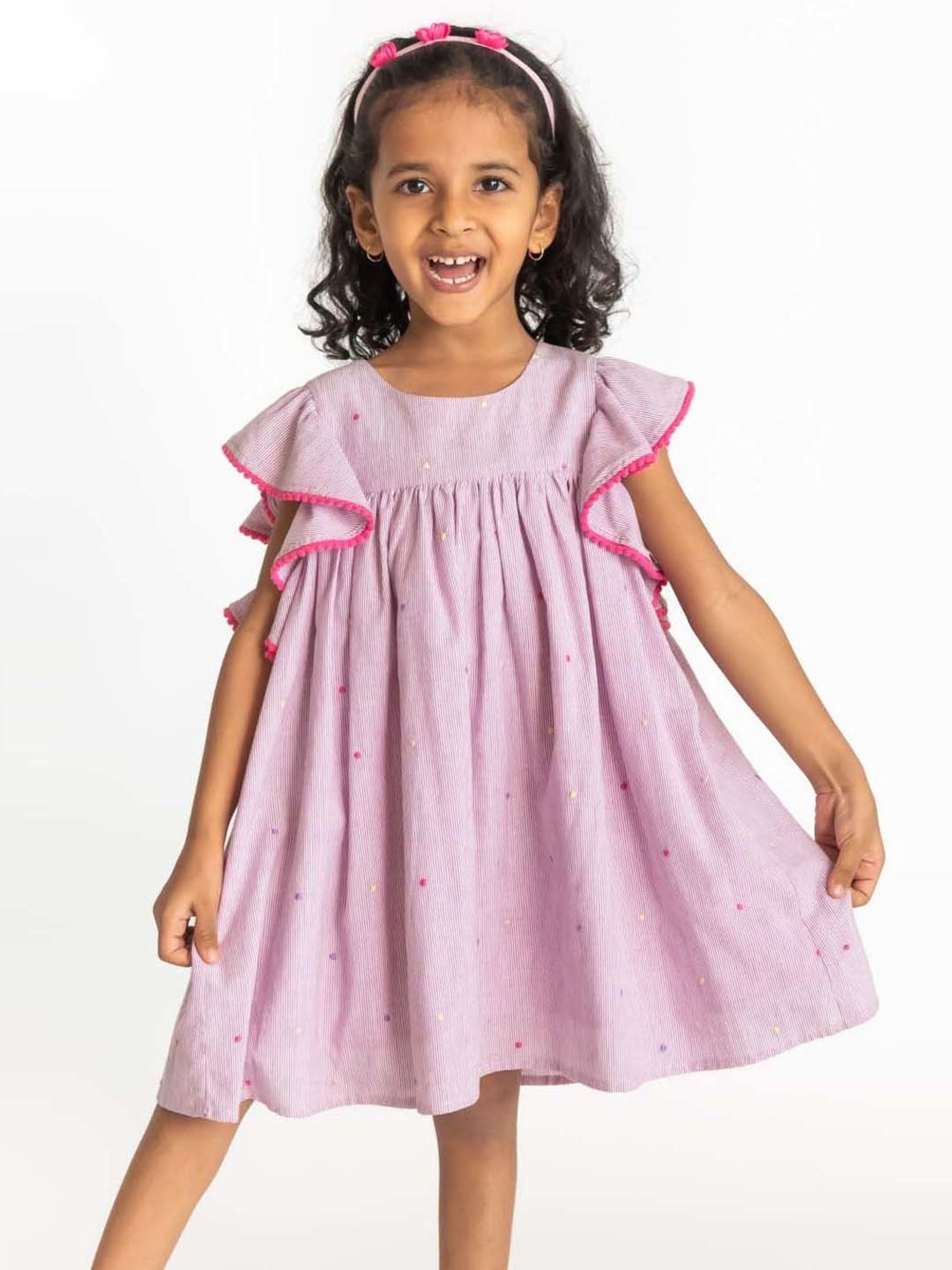 A Little Fable Kids Purple Cotton Striped Dress