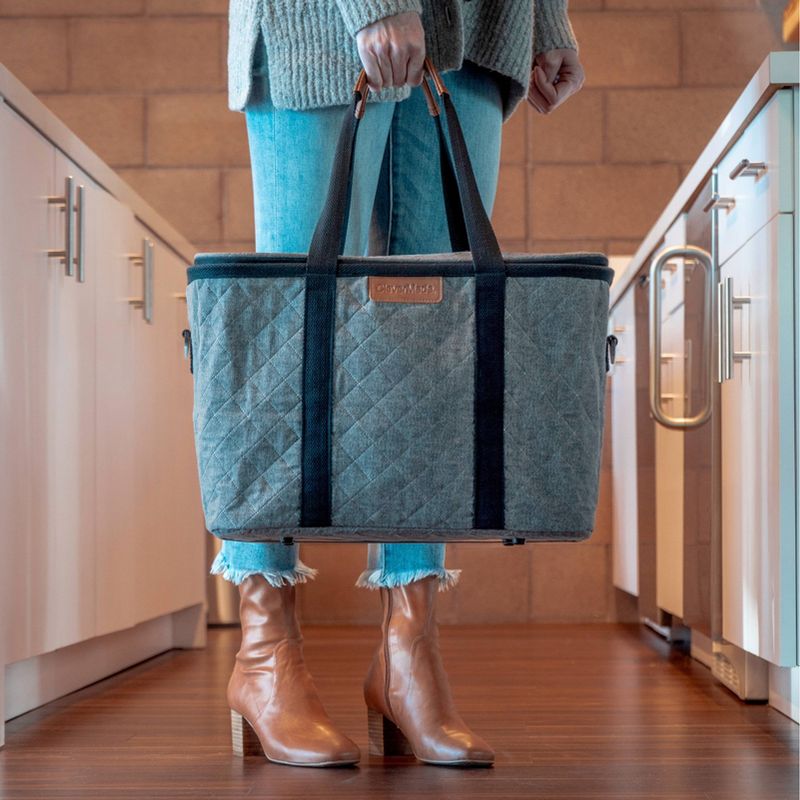 CleverMade SnapBasket LUXE Insulated Collapsible Grocery 32qt Cooler Tote Bag with Zippered Lid and Shoulder Strap - Gray/Black