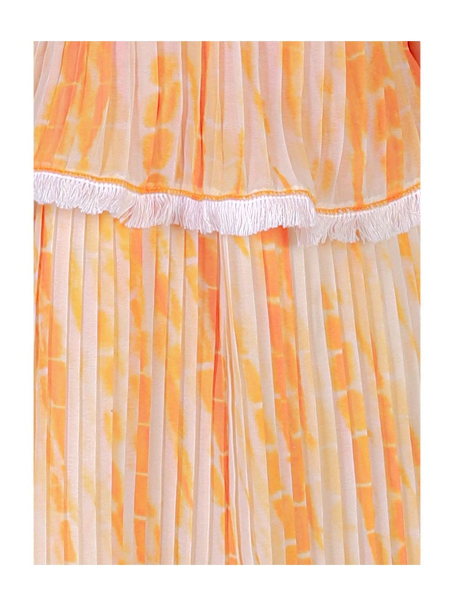 Lil Drama Kids Orange & White Printed Dress