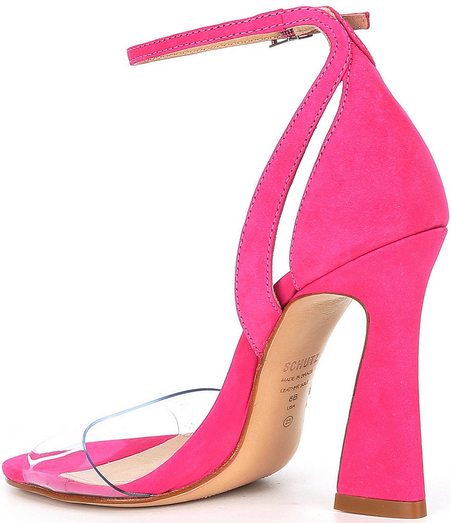 Schutz Kristy Suede Clear Vinyl Ankle Strap Dress Sandals