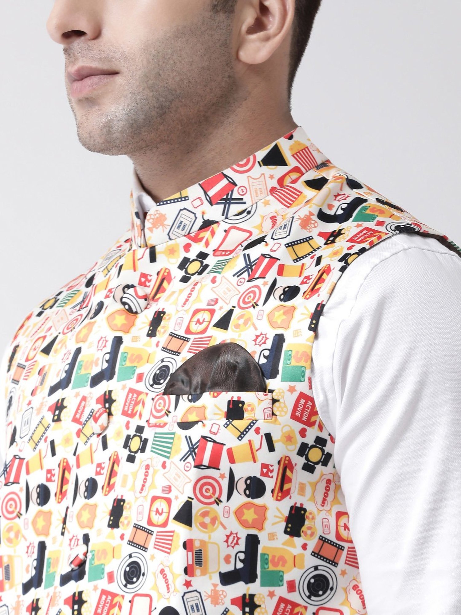 Fabindia Multicolor Regular Fit Printed Cotton Nehru Jacket