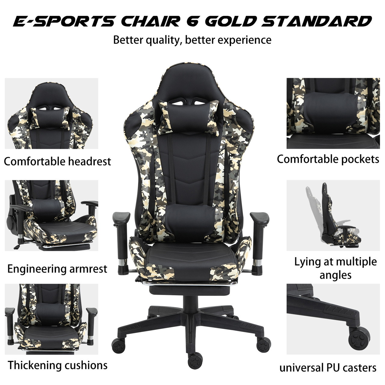 Labradores Gaming Chair Office Chair PC Chair with Massage Lumbar Support, Racing Style PU Leather High Back Adjustable Swivel Task Chair with Footrest (Black&Red)