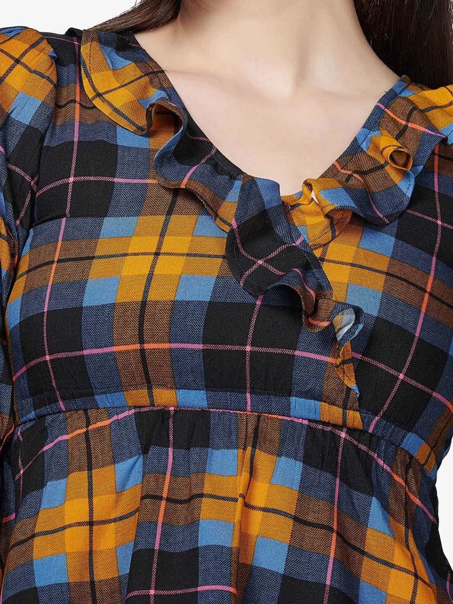 VASTRADO Yellow & Blue Chequered Top