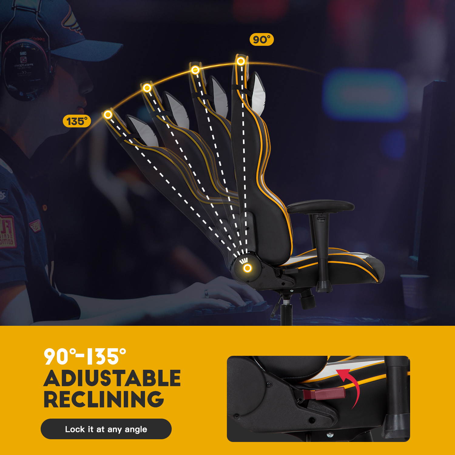 Gaming Chair Racing Office Chair PC Computer Chair with Lumbar Support Headrest Armrest Task Rolling Swivel Ergonomic PU Leather E-Sports Adjustable Desk Chair for Adults Gamer Girls(White)