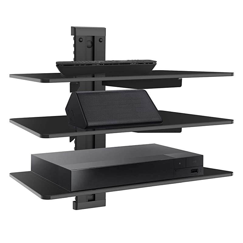 Floating Wall Mounted Shelf AV Mount Shelf Holds up to 165lbs DVD DVR Component Shelf with Strengthened Tempered Glass Perfect for DVD Players TV Box and Cable Box by