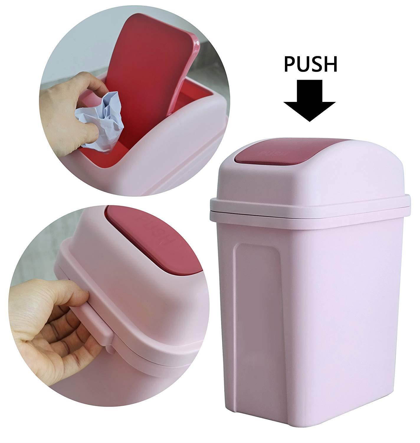 Teyyvn 7 Liter / 1.8 Gallon Plastic Trash Can, Small Garbage Can with Swing Lid (Pink)