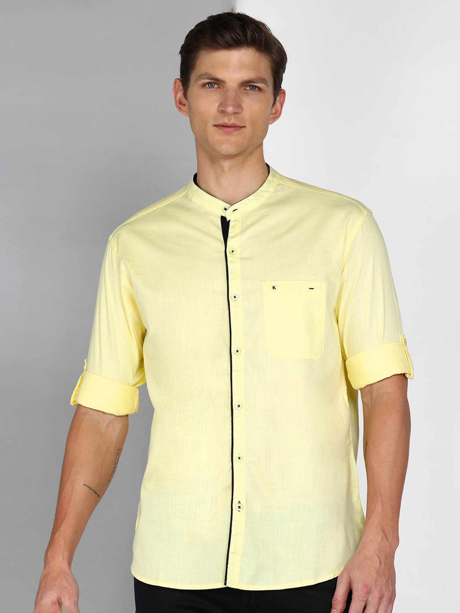 Kuons Avenue Lime Yellow Slim Fit Shirt
