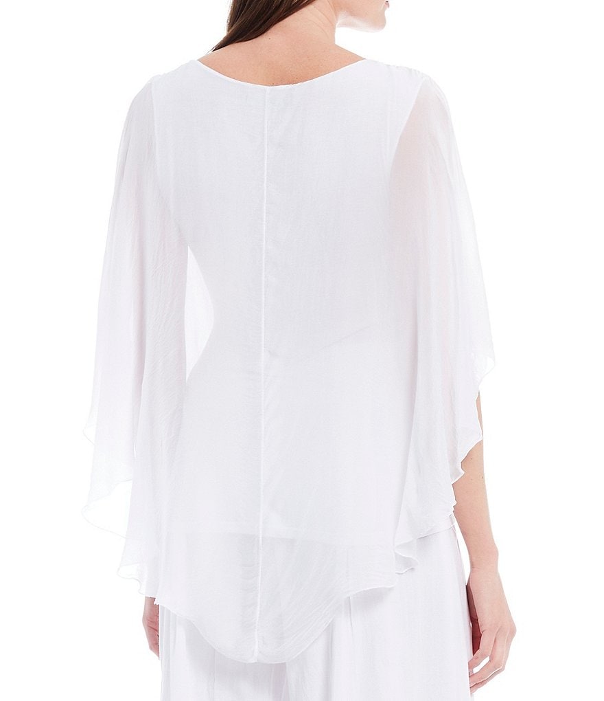 M Made in Italy 3/4 Sleeve Asymmetrical Hem Silky Woven Top