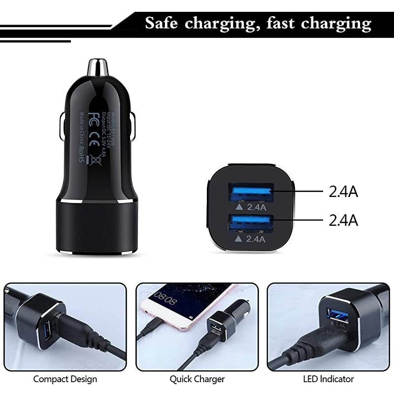 Car Charger Dual Phone Car Charger 48Amp 2Pack Car Adapter Mini Dual USB Port USB Car Charger Compatible for Samsung Galaxy A10e A20 A50 iPhone 11 Pro MaxXs MaxXsXRX876S6 Plus LG