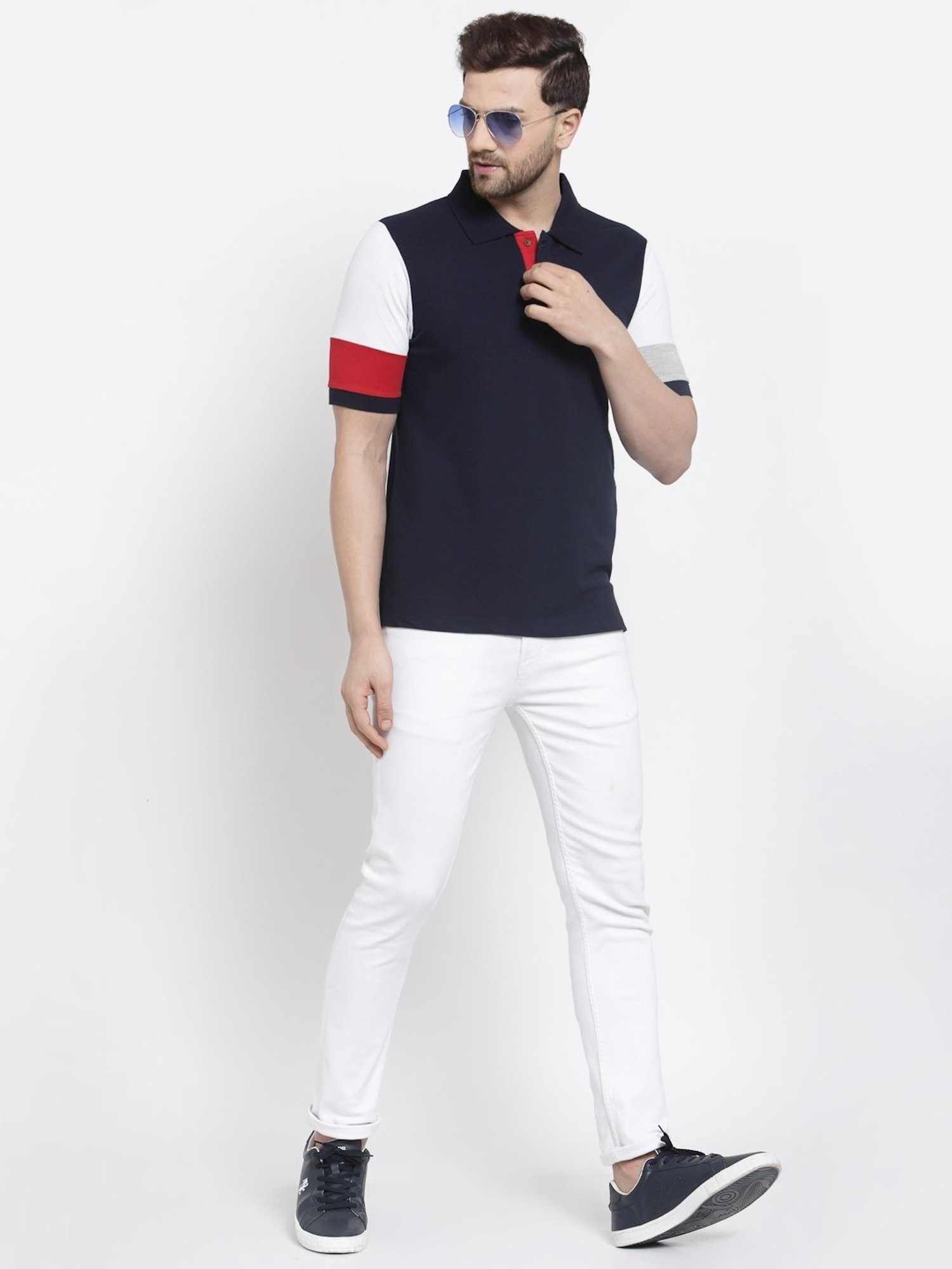 Kalt Multicolor Cotton Regular Fit Colour Block Polo T-Shirt