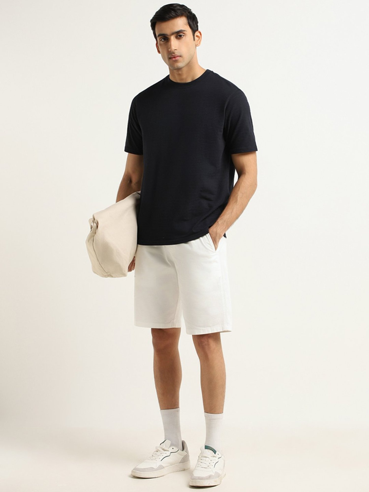 WES Lounge by Westside Navy Self-Patterned Relaxed Fit T-Shirt