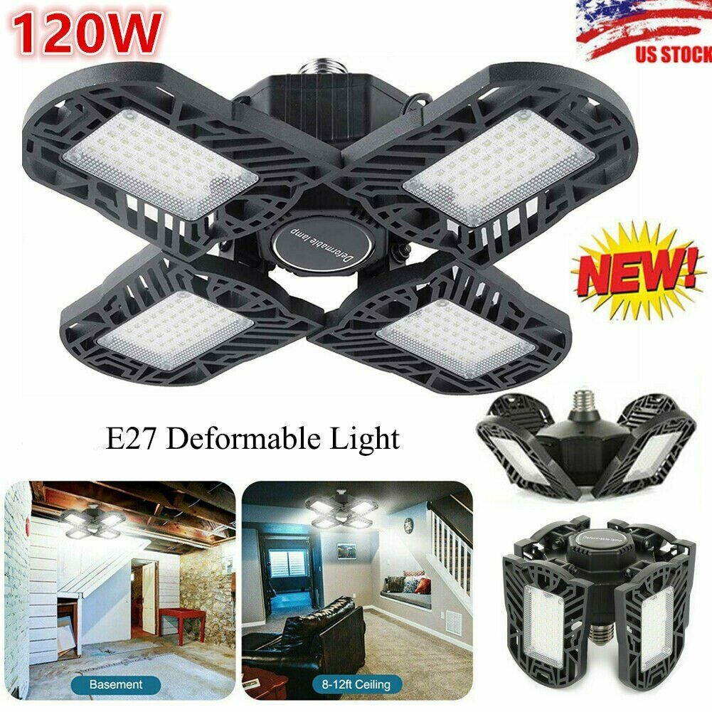 E27 LED Garage Light Bulb Deformable Ceiling Fixture Lights Shop Workshop Lamp