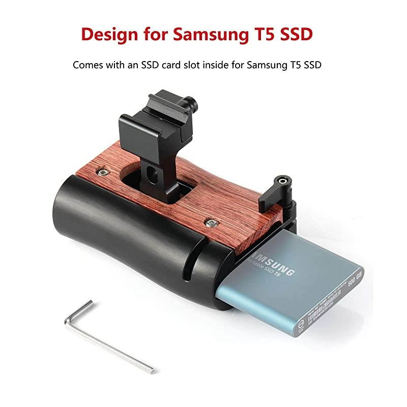 NATO Handle Wooden Wood Handgrip for BMPCC 4K & 6K and Z-CAM E2, Compatible with Samsung T5 SSD &ndash; HSN2270