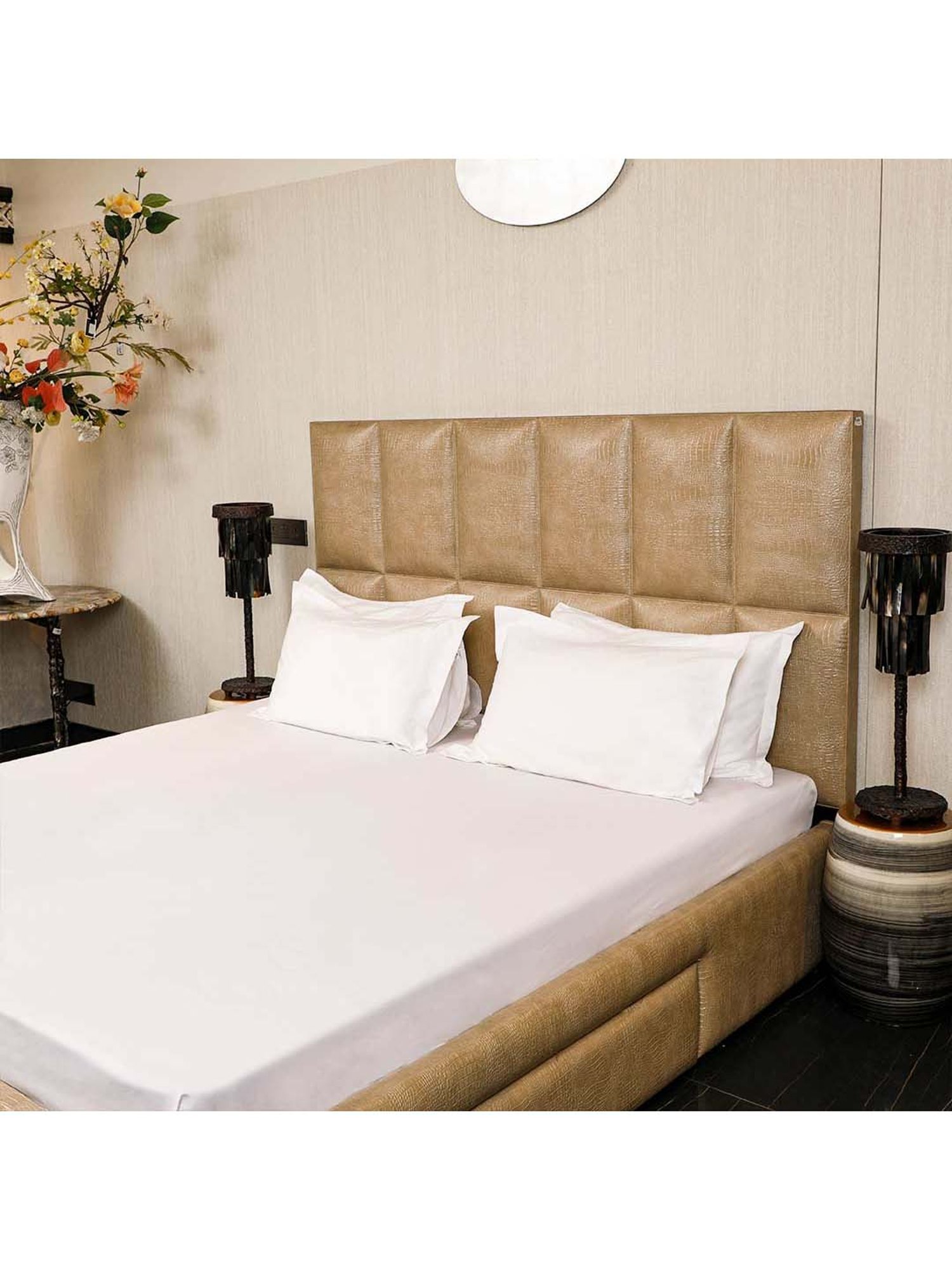 Living Roots Printed Grey 300 TC Cotton Single Diwan - Set of 8