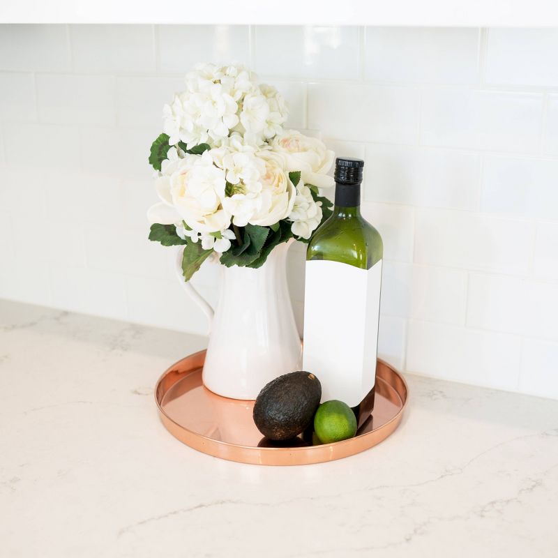 12.5" Decorative Round Stainless Steel Tray Copper Plated Finish - ACHLA Designs