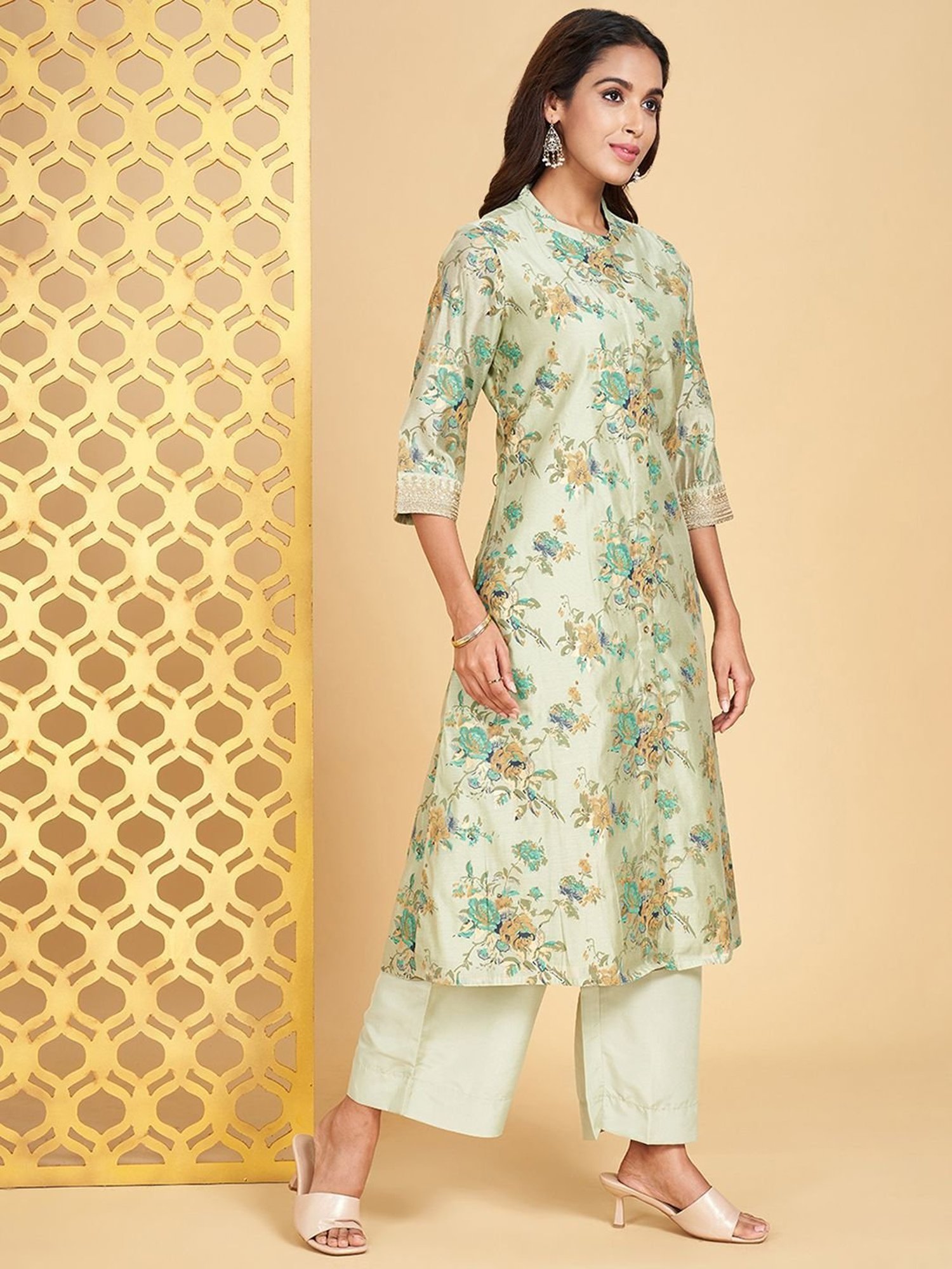 Rangmanch by Pantaloons Green Printed Kurta Palazzo Set