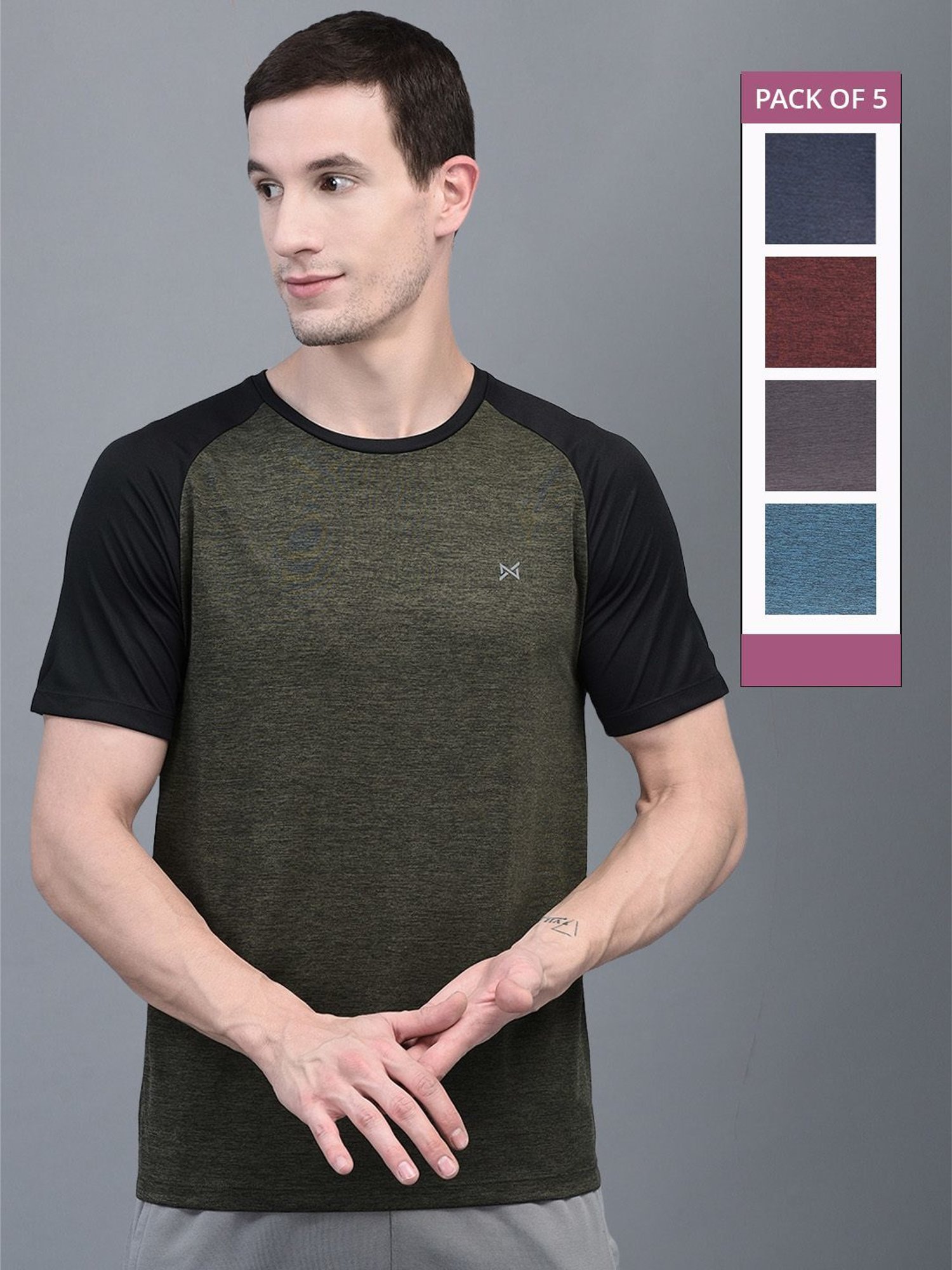 Force NXT Multicolored Regular Fit Colour Block Sports T-Shirt - Pack Of 5