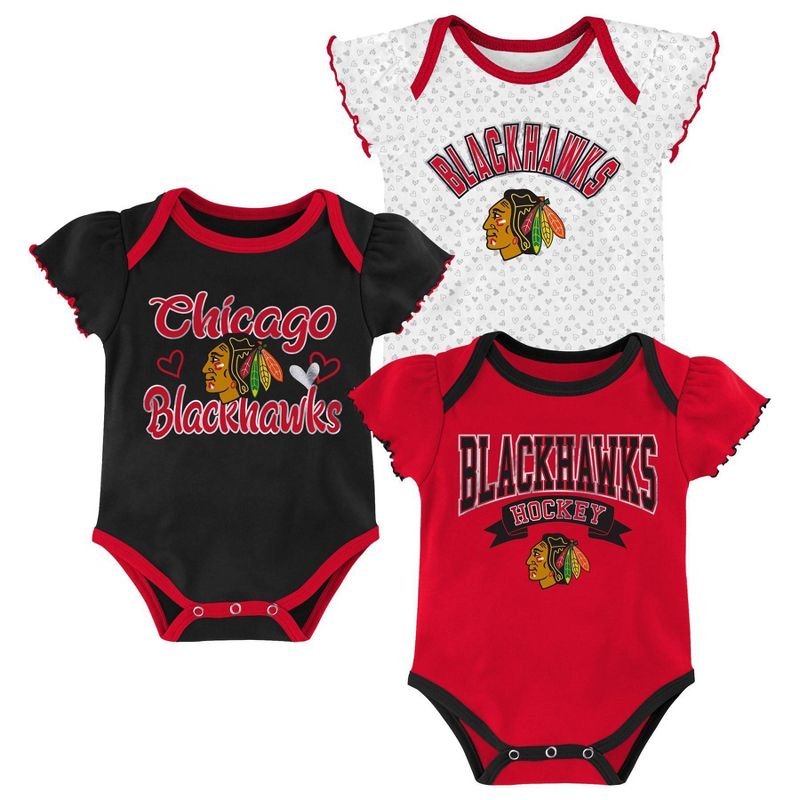 NHL Chicago Blackhawks Girls' Winning Goal Bodysuit Set 3pk - 3-6M