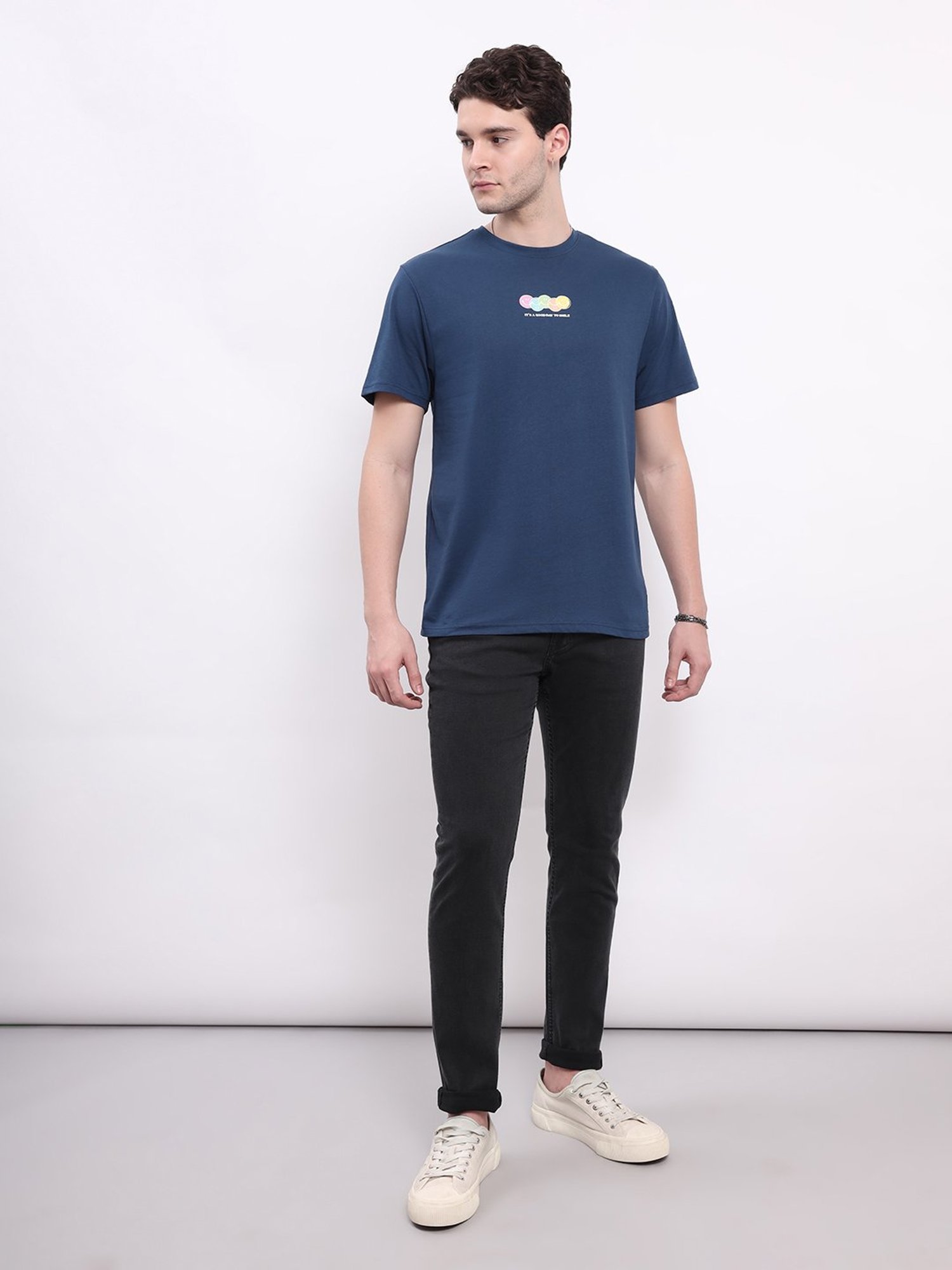 Lee Navy Comfort Fit Graphic Print Cotton Crew T-Shirt