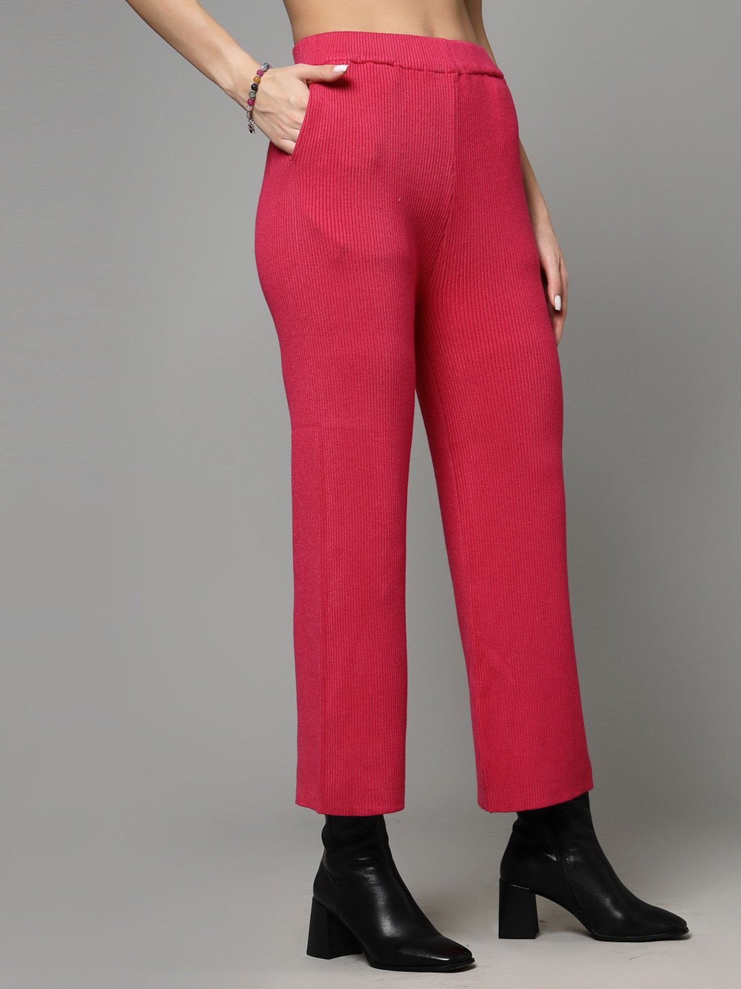 Mafadeny Dark Pink Regular Fit Mid Rise Palazzos