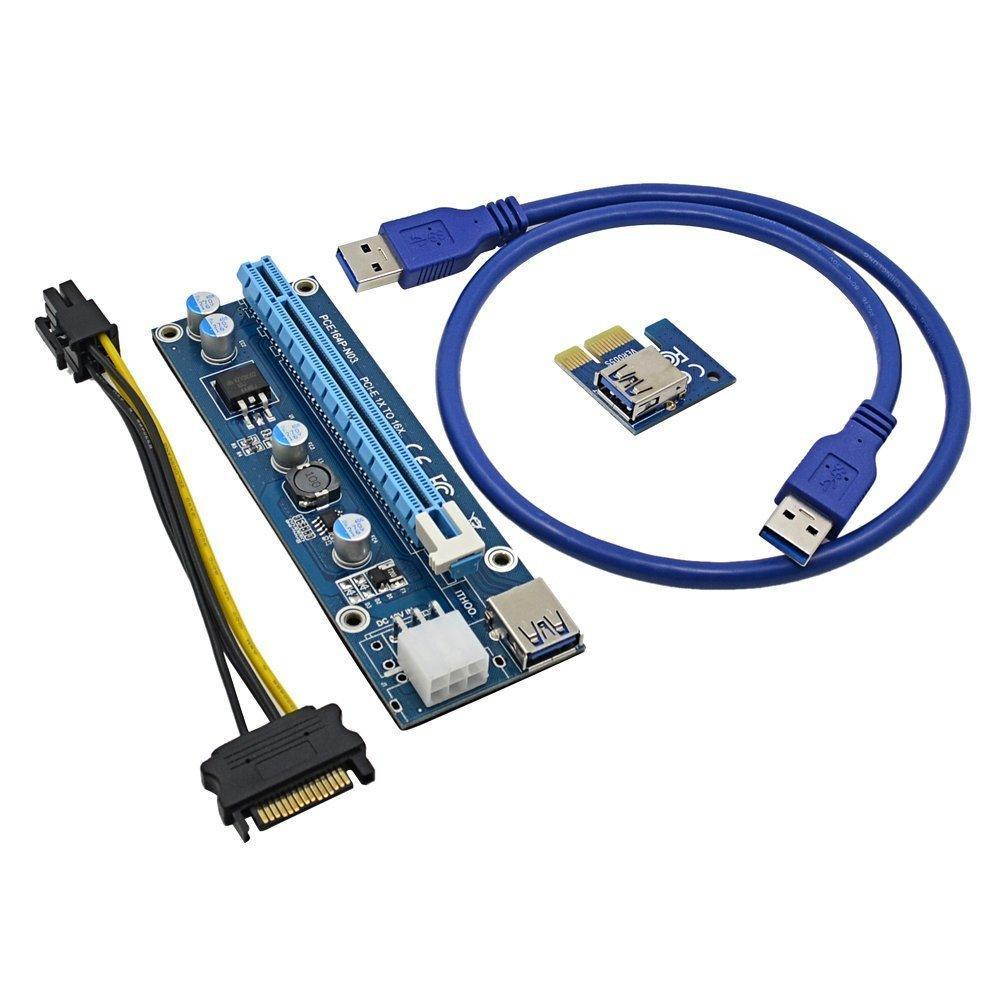 CORN Mining Riser Card PCIE Mining Rig USB 3.0 GPU Riser Adapter Monero ETH BTC Miner with USB 3.0 Data Cable 60CM 15Pin SATA to 6Pin Power Cable Adhesive Pad VER006C Riser Cables 6 Pack