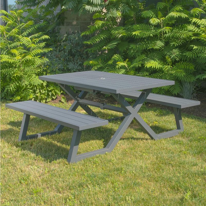 Vivere Banquet Deluxe 5ft Aluminum Picnic Table - Grey Color