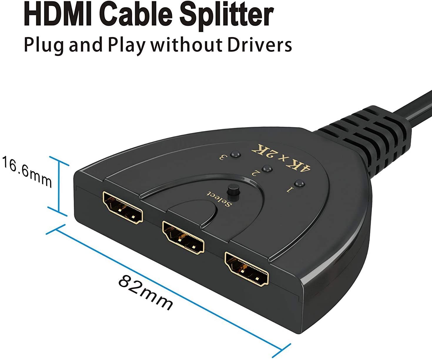HDMI Switch, 3 Port 4K HDMI Switch 3x1 Switch Splitter with Pigtail Cable Supports Full HD 4K 1080P 3D Player