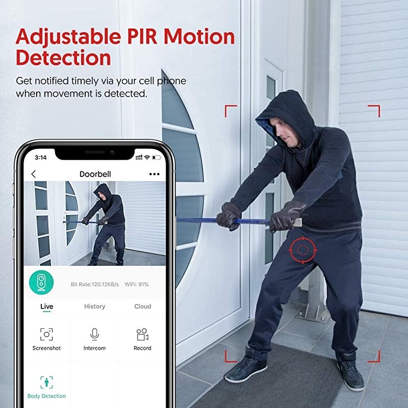 WiFi Video Doorbell Camera 1080P HD with Chime Smart Doorbell Battery Powered with Night Vision Motion Activated Alerts and Tow Way Audio for Home Security