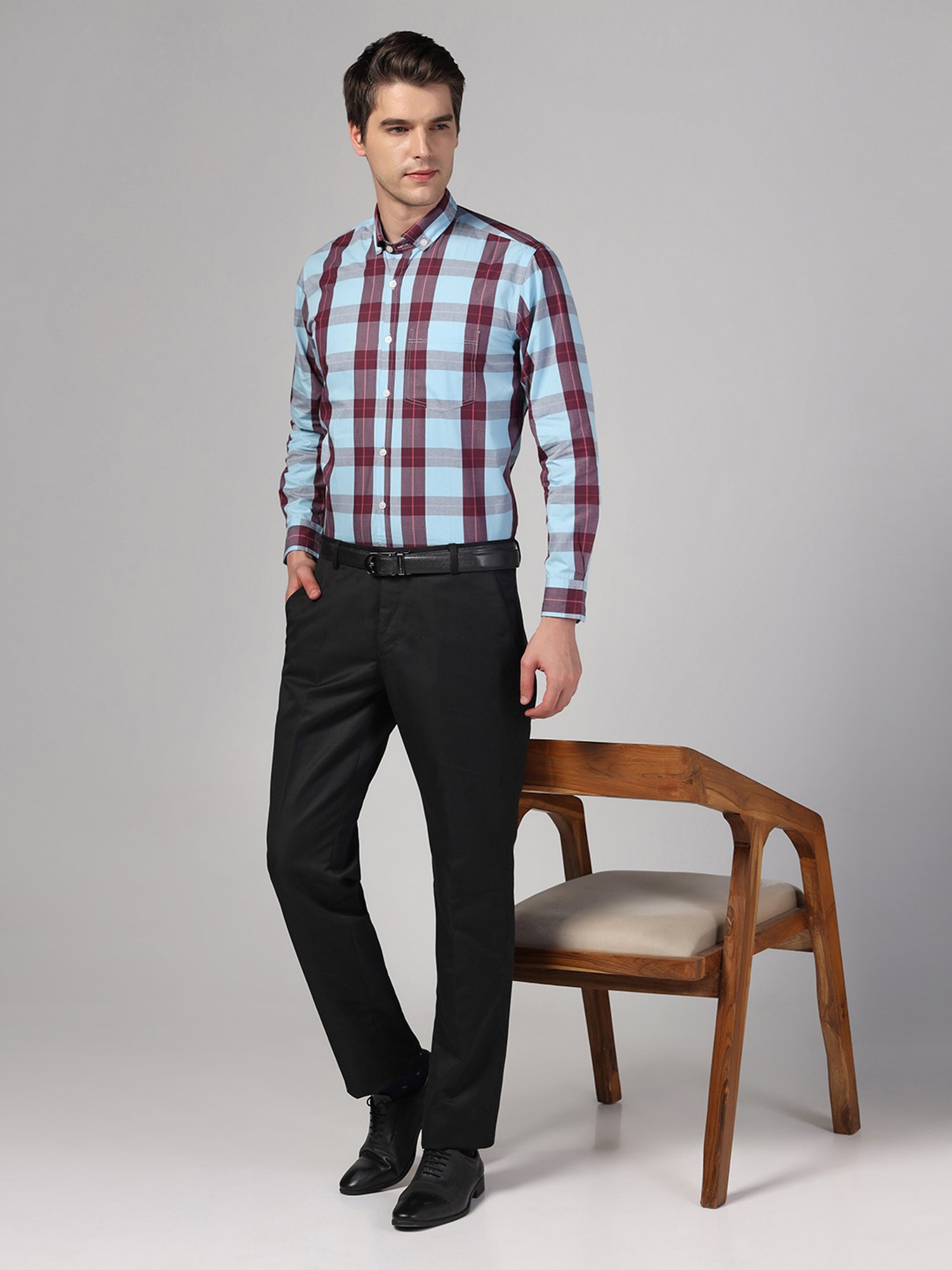 TAHVO Blue & Black Regular Fit Check Co-Ord Sets